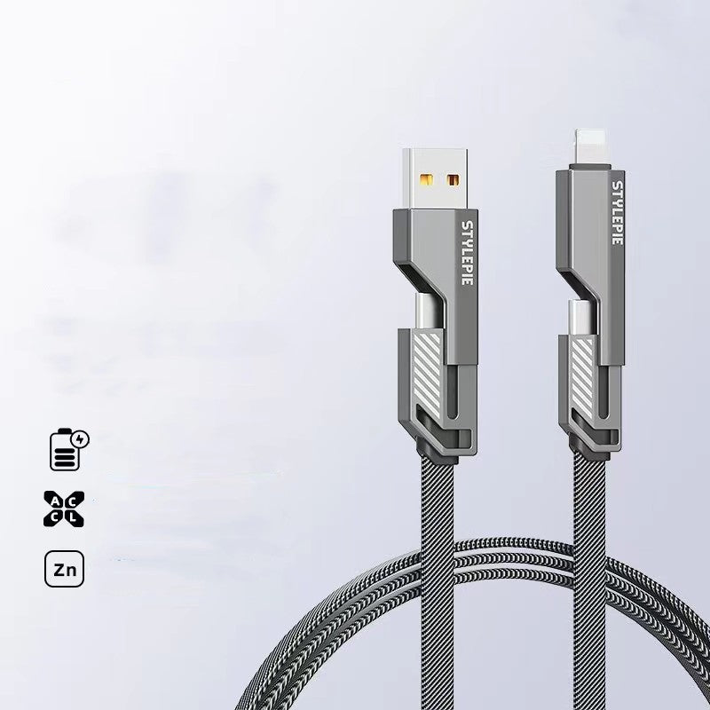 4-in-1 Fast Charging & Data Cable | Dual-Head Type-C Multi-Function Charger Cord