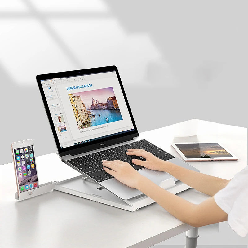 Adjustable Aluminum Laptop Stand – Folding, Portable & Multifunctional