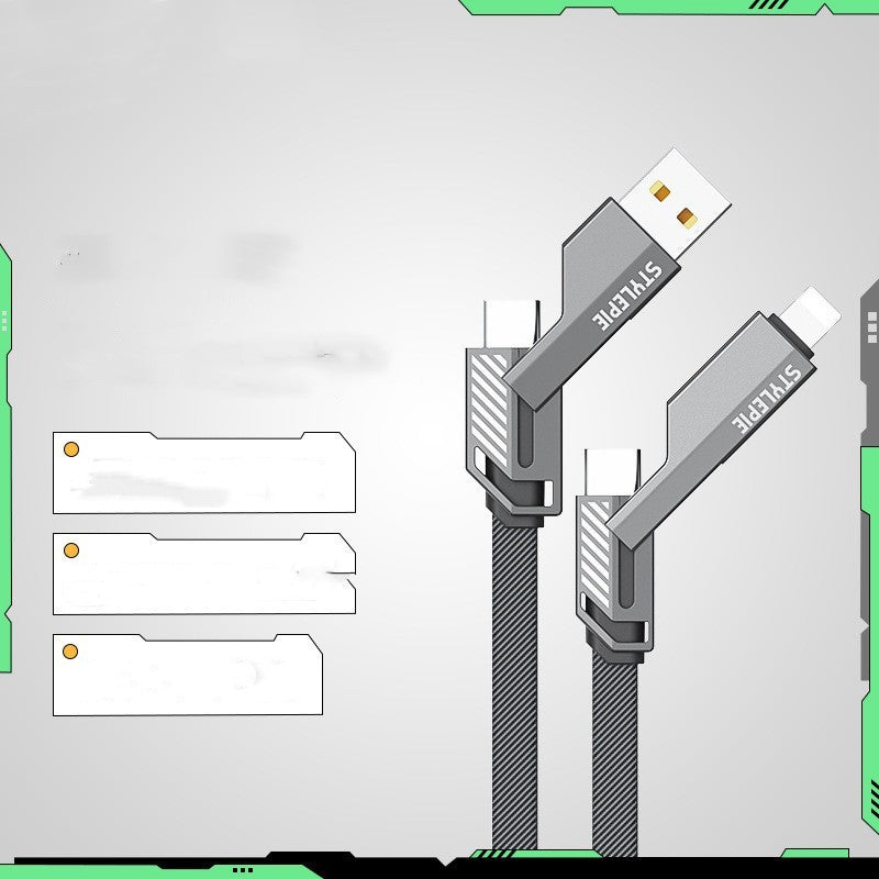 4-in-1 Fast Charging & Data Cable | Dual-Head Type-C Multi-Function Charger Cord