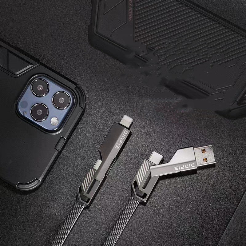 4-in-1 Fast Charging & Data Cable | Dual-Head Type-C Multi-Function Charger Cord